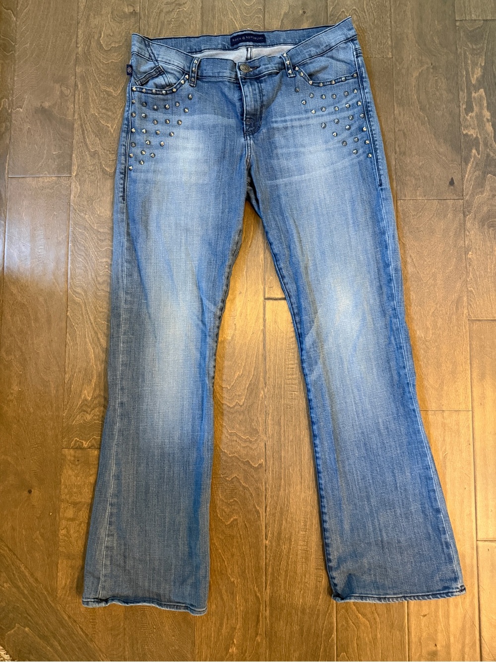 Rock & Republic Light Blue Studded Flare Jeans